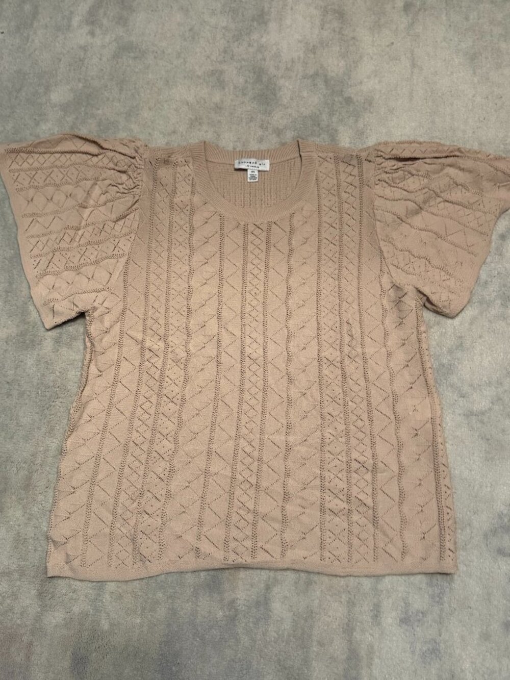 Current Air Taupe Pointelle Knit Puff Sleeve Sweater Top XS